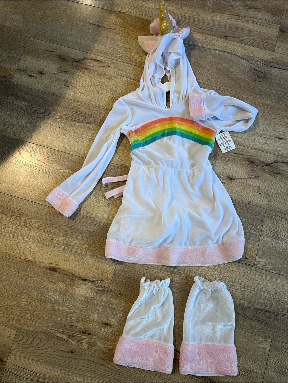 Girls Unicorn Rainbow Hooded Costume Dress with Matching Boot Cuffs